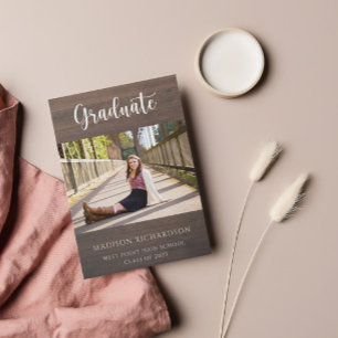 Invitación Graduación de fotos rusticas de grano de madera mo