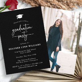 Invitación Graduación de fotos simple y negra