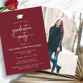 Invitación Graduación de fotos simple y roja