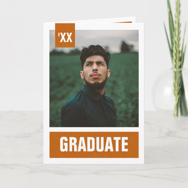 Invitación Graduación de fotos texturadas de Naranja quemado  (Anverso)
