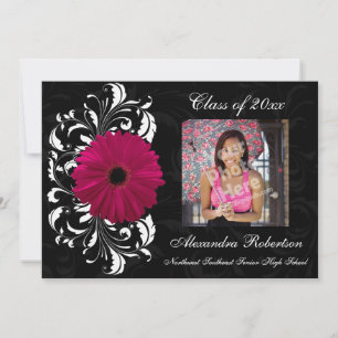 Invitación Graduación de Fuchsia Scroll Gerbera Daisy