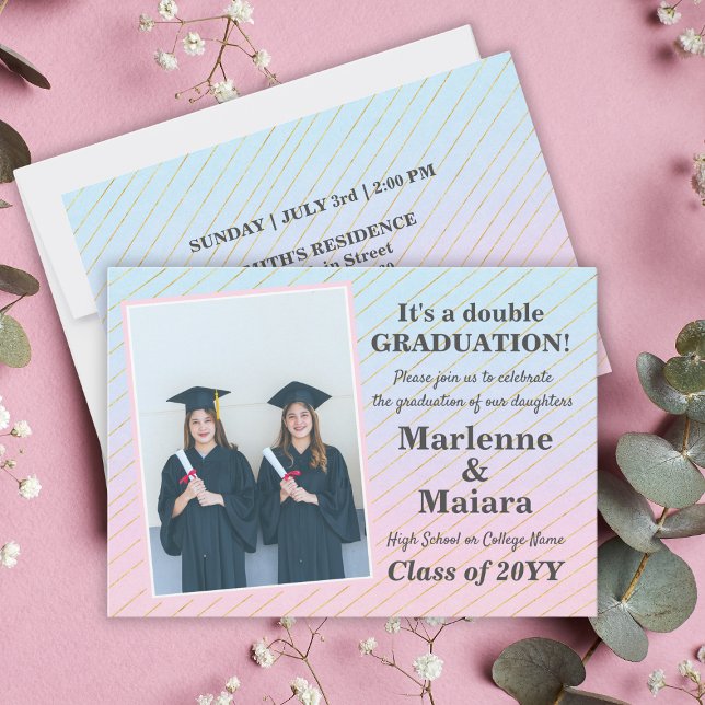 Invitación Graduación de Gemelos Modernos divertidos (Fun Modern Twins Graduation Invitation
)