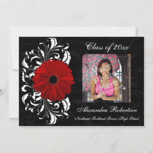 Invitación Graduación de Gerbera Daisy de Desplazamiento Rojo