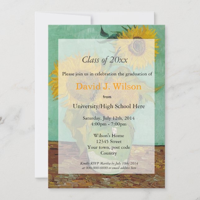 Invitación Graduación de girasoles de arte fino de época (Anverso)
