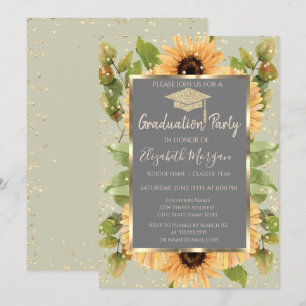 Invitación Graduación de girasoles de diamantes de oro