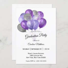Invitación Graduación de globos de plata morada