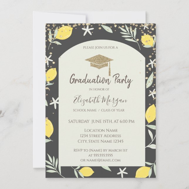 Invitación Graduación de gol de oro de diamantes (Anverso)