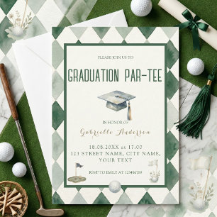 Invitación Graduación de Golf Par-Tee Verde Argyle Acuarela