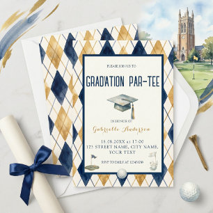 Invitación Graduación de Golf Par-Tee Verde Cuadros de Agua P