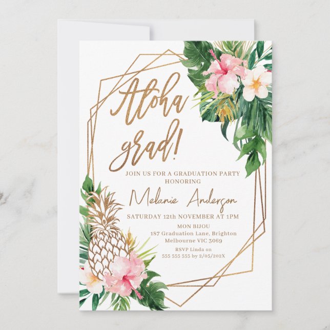 Invitación Graduación de grado de Aloha floral geométrica (Anverso)