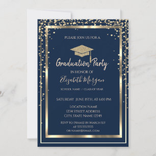 Invitación Graduación de Grado de Oro de Diamonds Blue Stripe