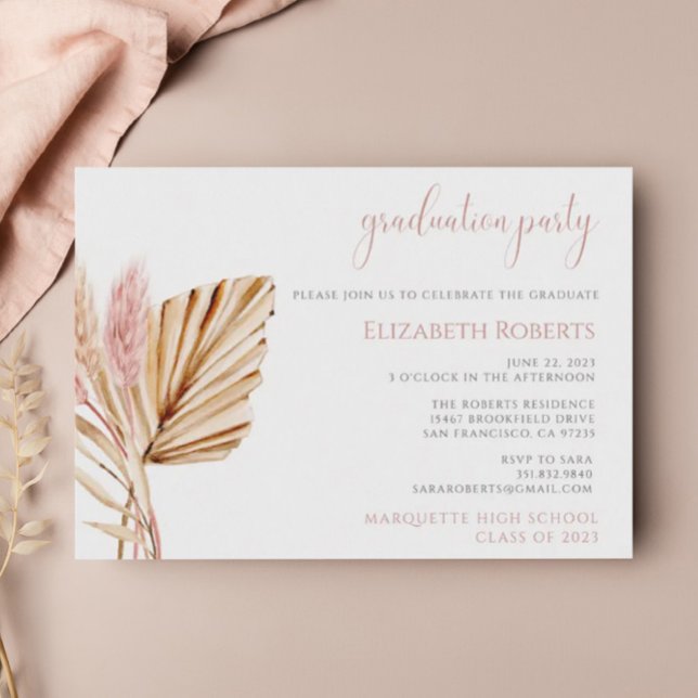 Invitación Graduación de Grado Rústica de Boho Moda Floral Pa (Subido por el creador)