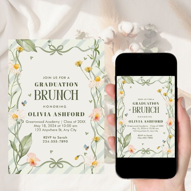 Invitación Graduación de Green Floral Coquette Elegant Brunch (Subido por el creador)