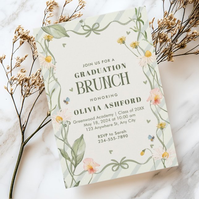 Invitación Graduación de Green Floral Coquette Elegant Brunch (Subido por el creador)