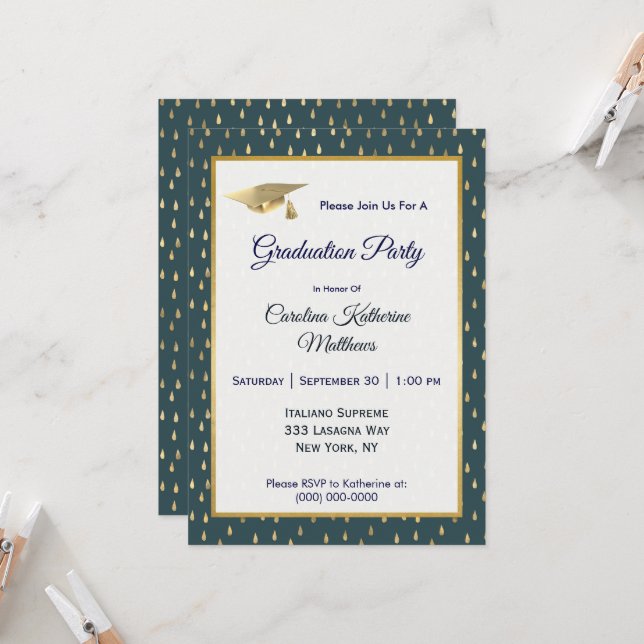 Invitación Graduación de gris pizarra de las gotitas de lluvi (Anverso/Reverso In Situ)