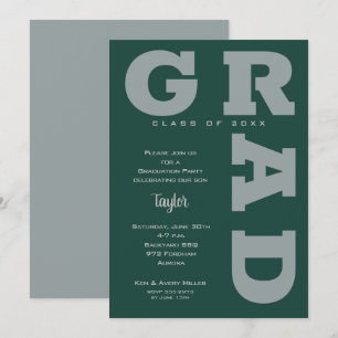 Invitación Graduación de gris verde oscuro de GRAD moderno