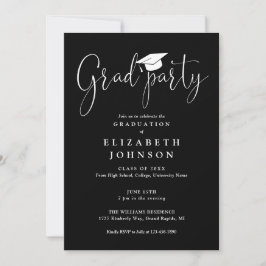 Invitación Graduación De Guión De Fiesta De Grado Blanco Y Ne