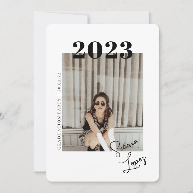 Invitación Graduación de guión Fiesta de foto de dos lados en (Anverso)