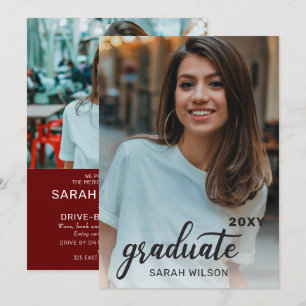 Invitación Graduación De Guión Rojo Moderno Dos Fotos Que Pas