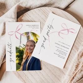 Invitación Graduación de guión vertical de plegado rosado