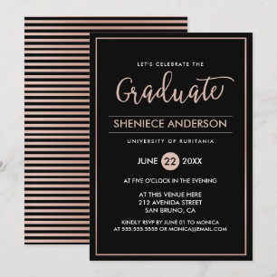 Invitación Graduación de guiones y guiones de oro y negro Ros