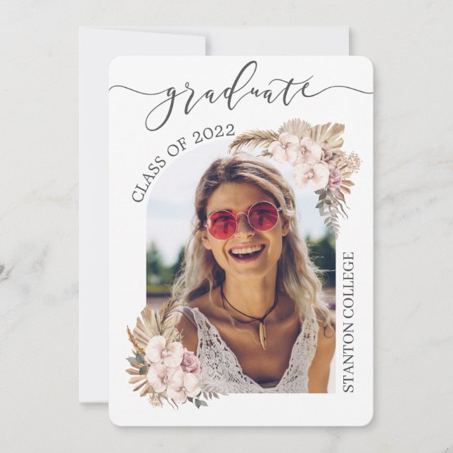 Invitación Graduación de imágenes de arco floral de Boho Pamp (Anverso)