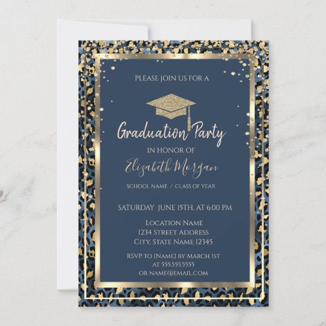 Invitación Graduación de imprenta de Leopardo de la capa de o (Anverso)