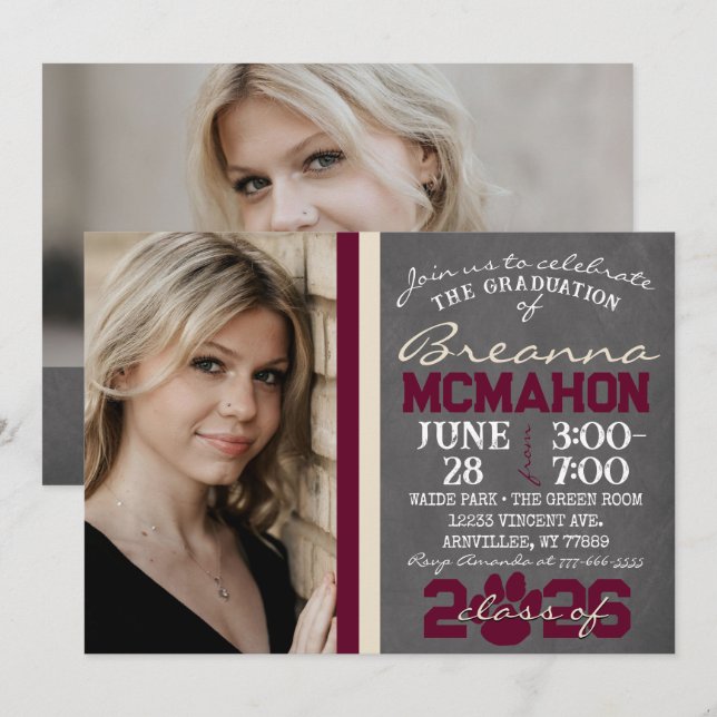 Invitación Graduación de impresión de arborgoña y aroma 2 fot (Anverso / Reverso)