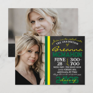 Invitación Graduación de impresión de hojas verdes y amarilla