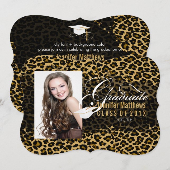 Invitación Graduación de impresión de leopardo de PixDezines (Anverso / Reverso)
