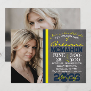 Invitación Graduación de impresión de pintura azul y amarilla