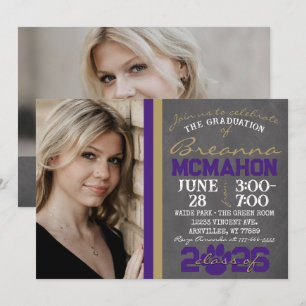 Invitación Graduación de impresión de traza dorada morada y b