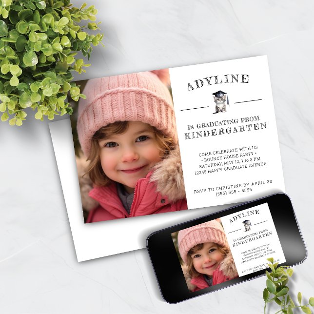 Invitación Graduación de jardín de infancia de Cute Kitten (Subido por el creador)