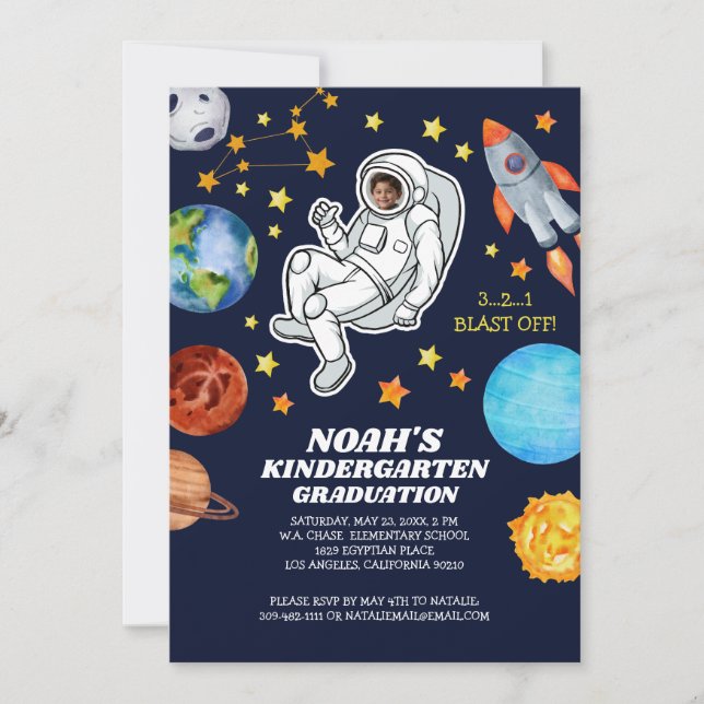 Invitación Graduación de jardines de infancia del astronauta  (Anverso)