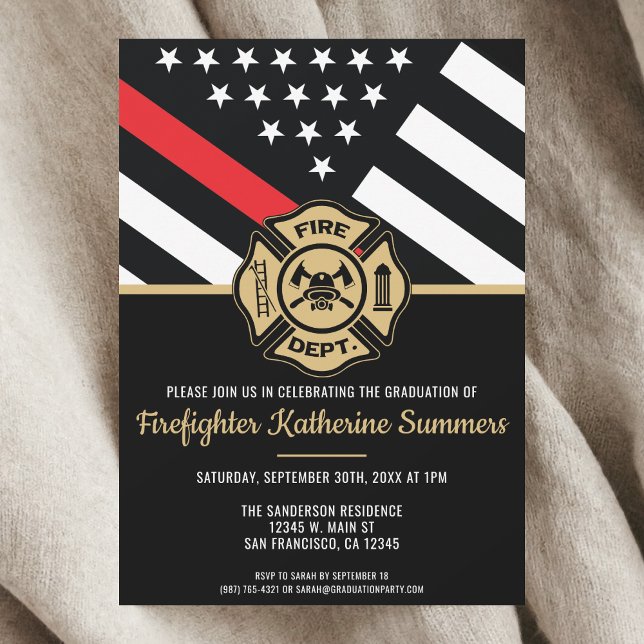 Invitación Graduación de la Academia de Bomberos de la Academ (Firefighter Fire Academy Firewoman Graduation Invitation)