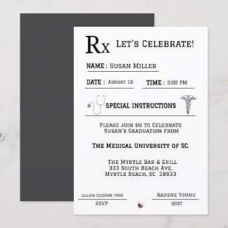 Invitación Graduación de la almohadilla de prescripción médic