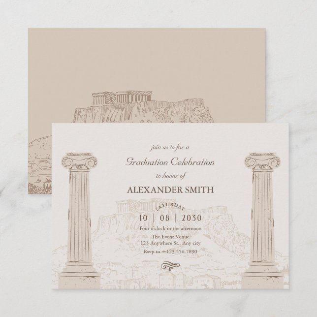 Invitación Graduación de la antigua arquitectura marrón (Anverso / Reverso)