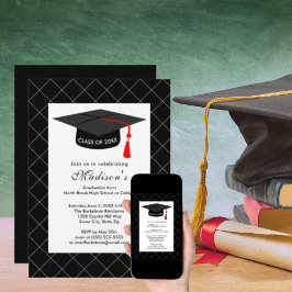 Invitación Graduación de la calificación Black White Grad Cap