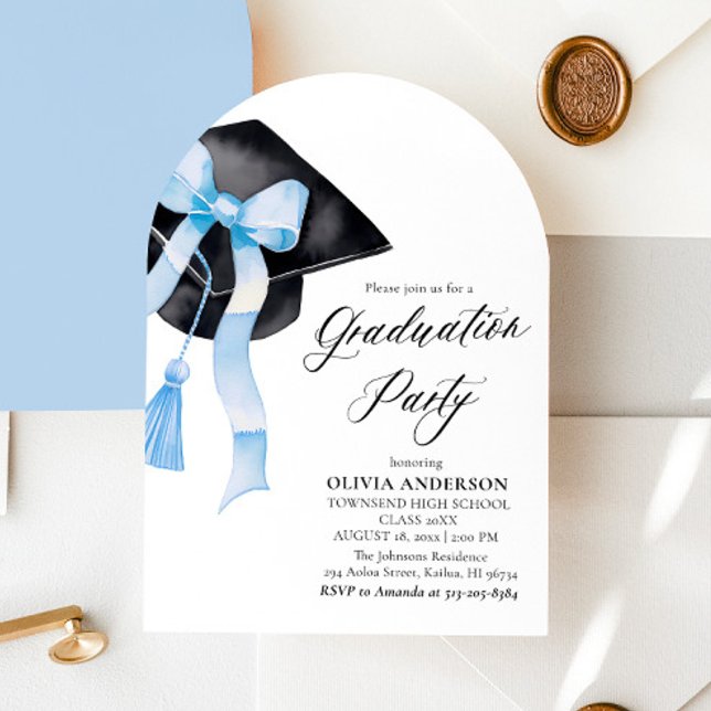 Invitación Graduación de la capa de graduación del borde azul (Subido por el creador)