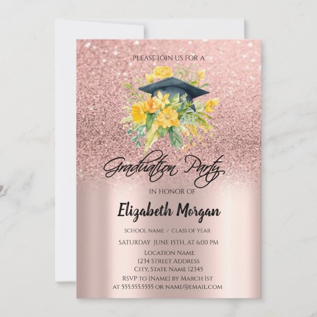 Invitación Graduación de la cápsula de la graduación floral d (Anverso)