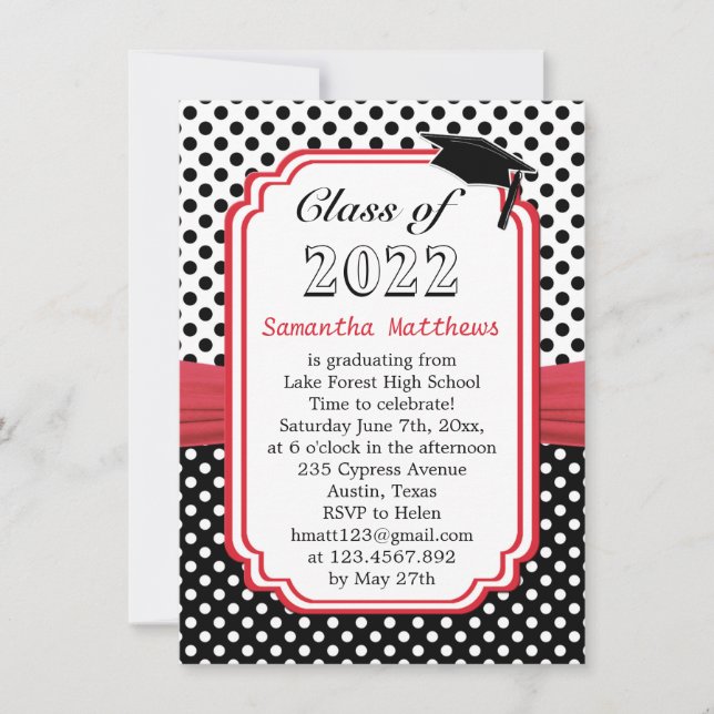 Invitación Graduación de la cinta roja mortero de punto de po (Anverso)