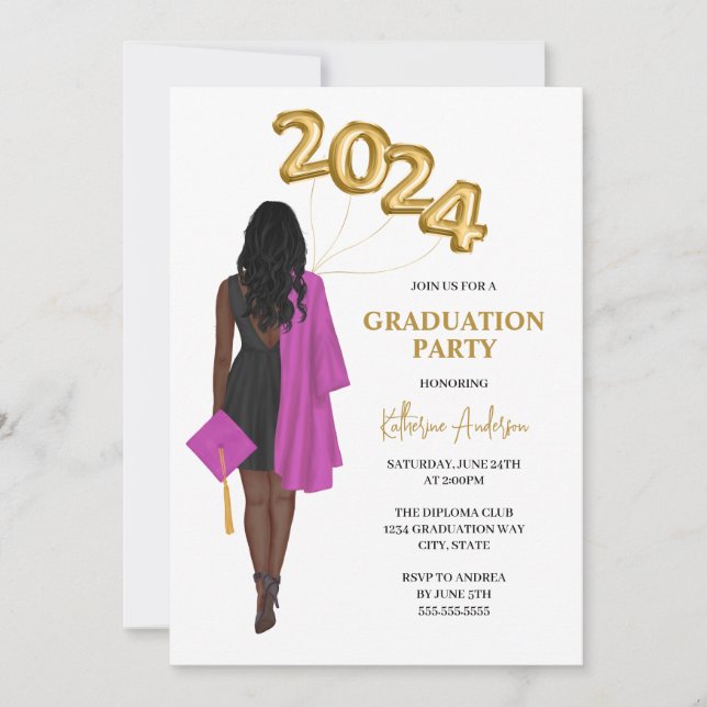 Invitación Graduación de la clase 2024 de una mujer afroameri (Anverso)
