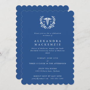 Invitación Graduación de la corona azul MD Caduceus+Laurel