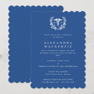 Invitación Graduación de la corona azul MD Caduceus+Laurel