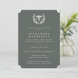 Invitación Graduación de la corona gris-verde MD