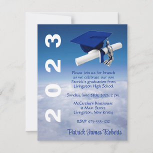 Invitación Graduación de la cubierta azul real "Por encima de