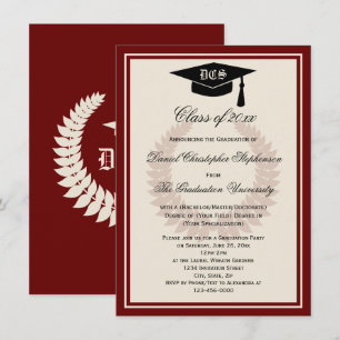 Invitación Graduación de la Escuela Clásica Maroon Monogram L