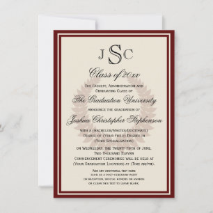 Invitación Graduación de la Escuela Clásica Maroon Monogram L