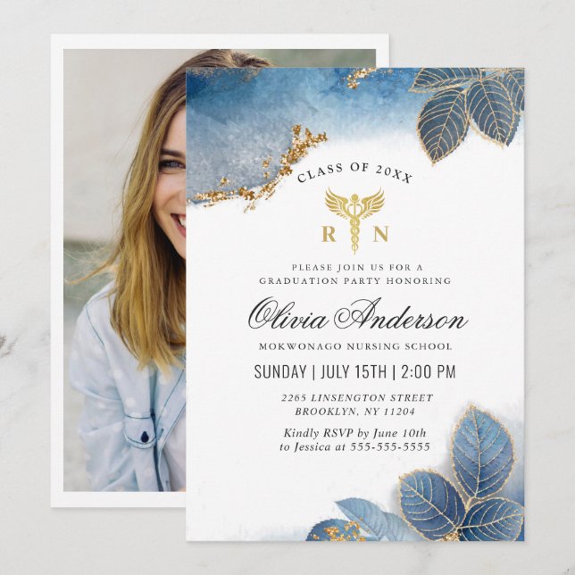 Invitación Graduación de la escuela de Enfermería de FOTO azu (Anverso / Reverso)