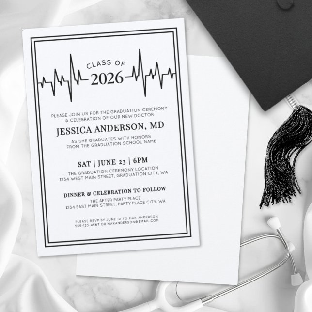 Invitación Graduación de la Escuela de Enfermería Médica de l (Elegant Doctor Medical Nursing School Graduation Invitation)